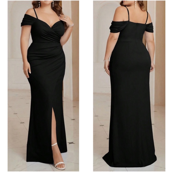 Luxe Cold Shoulder Split Hem High Waisted Party Formal Prom Wedding Dress - Picture 5 of 6